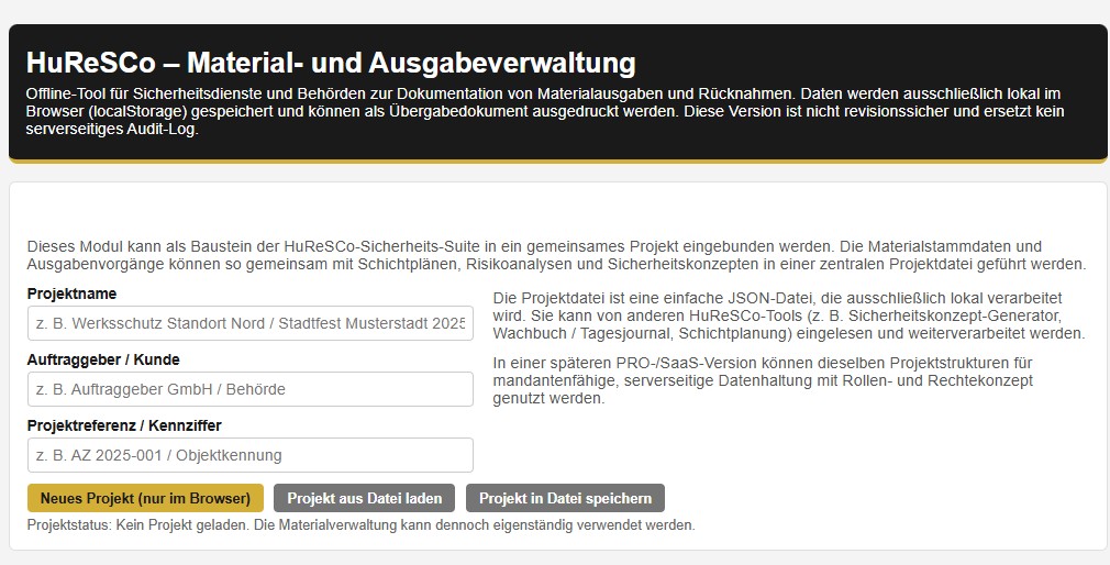 Materialverwaltung mit Ausgabenübersicht.